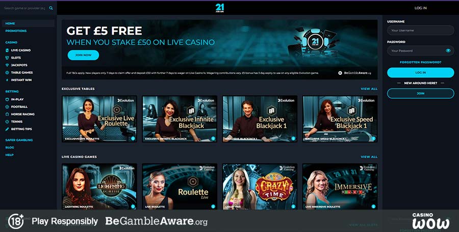 21.co.uk Casino Lobby