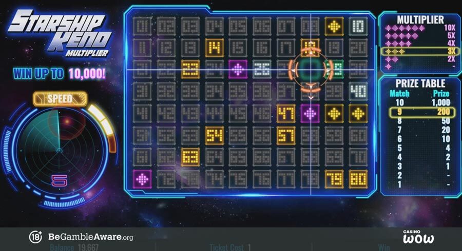 Starship Keno Multiplier Gameplay