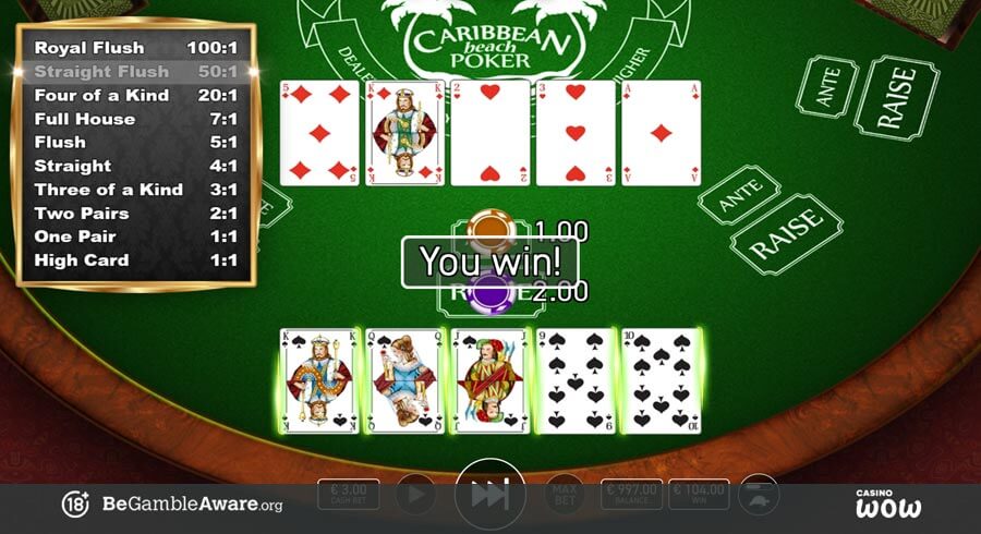 Caribbean Beach Poker Big Win