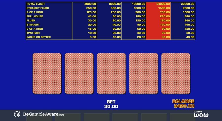Game King Video Poker Base Game