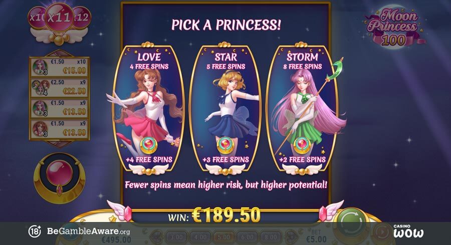 Moon Princess 100 Bonus Feature