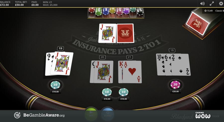 Blackjack by Red Tiger Gaming Split Feature