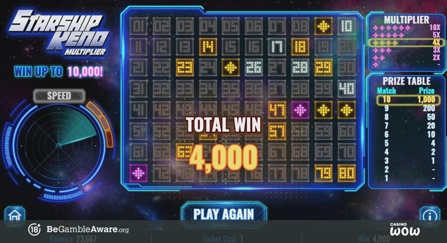 Starship Keno Multiplier Big Win