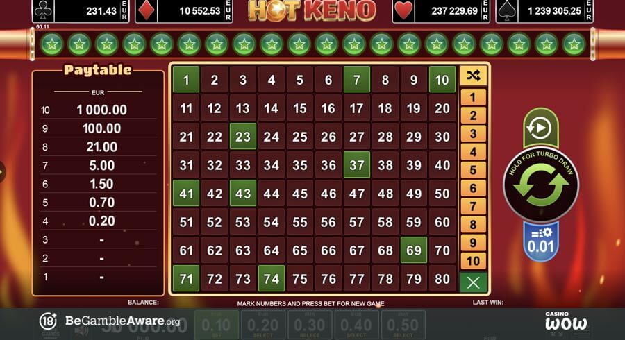 Hot Keno Gameplay