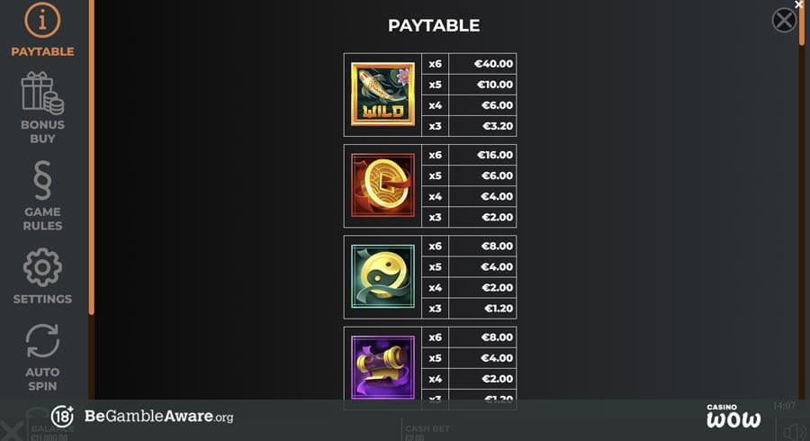 GigaGong GigaBlox Paytable