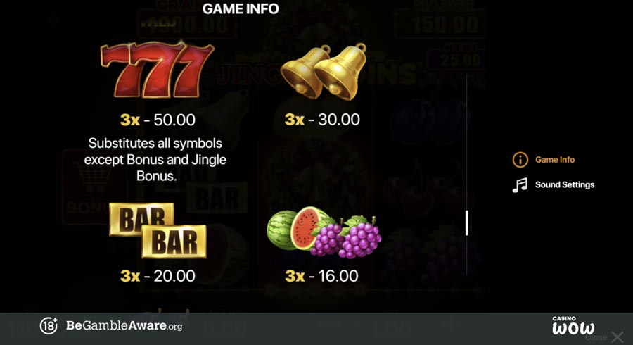 Jingle Coins Hold & Win Paytable