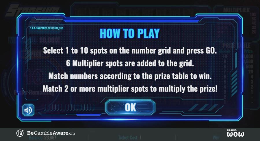 Starship Keno Multiplier Rules
