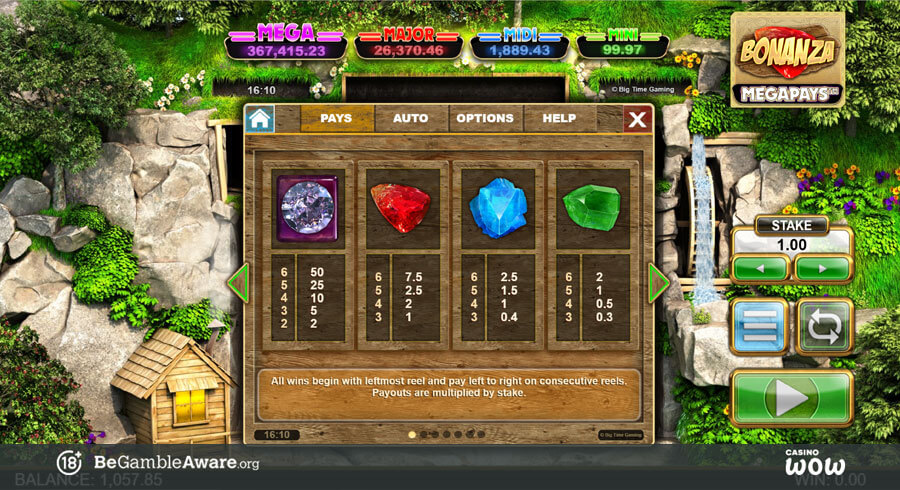 Bonanza Megapays Paytable