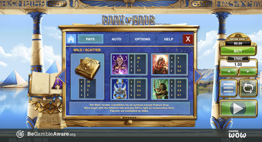 Book of Gods Paytable