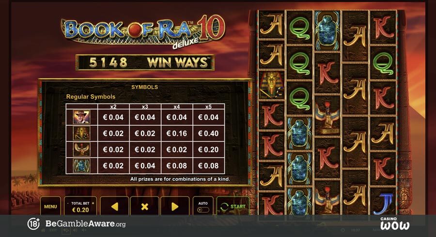 Book of Ra Deluxe 10 Win Ways Paytable