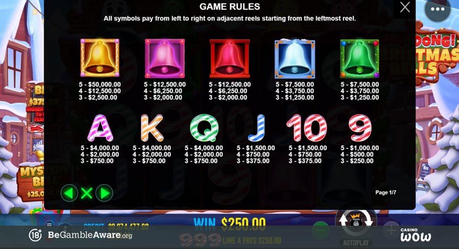 Ding Dong Christmas Bells Paytable