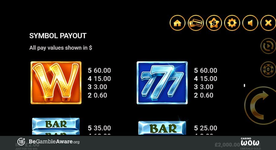 Emerald Gold Paytable
