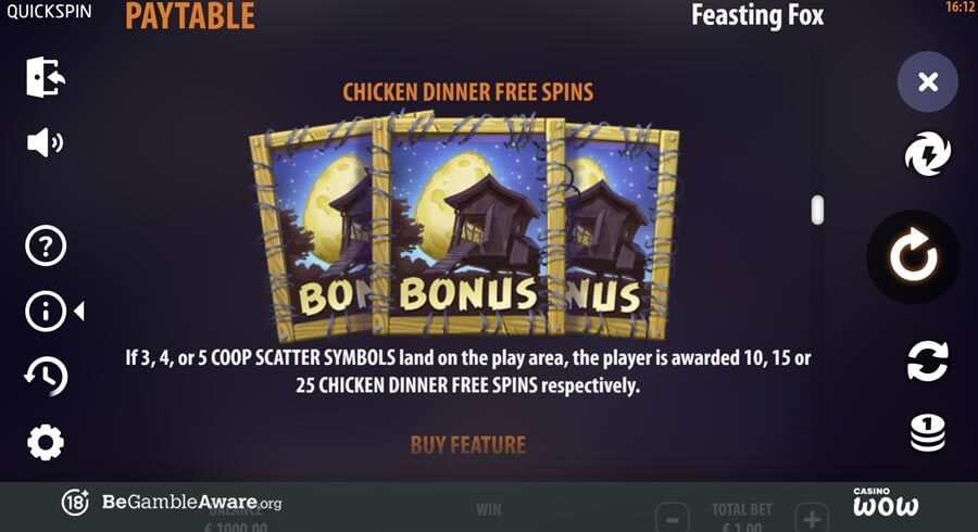Feasting Fox Paytable