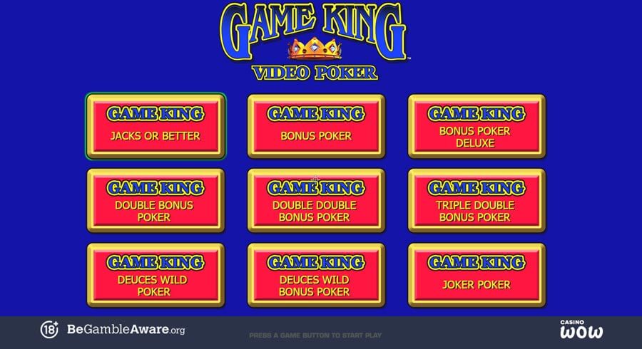 Game King Video Poker Game Menu