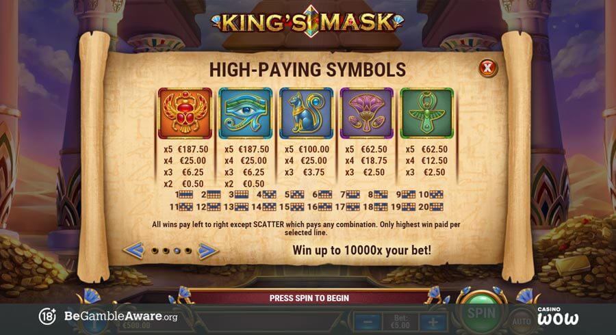 King's Mask Paytable