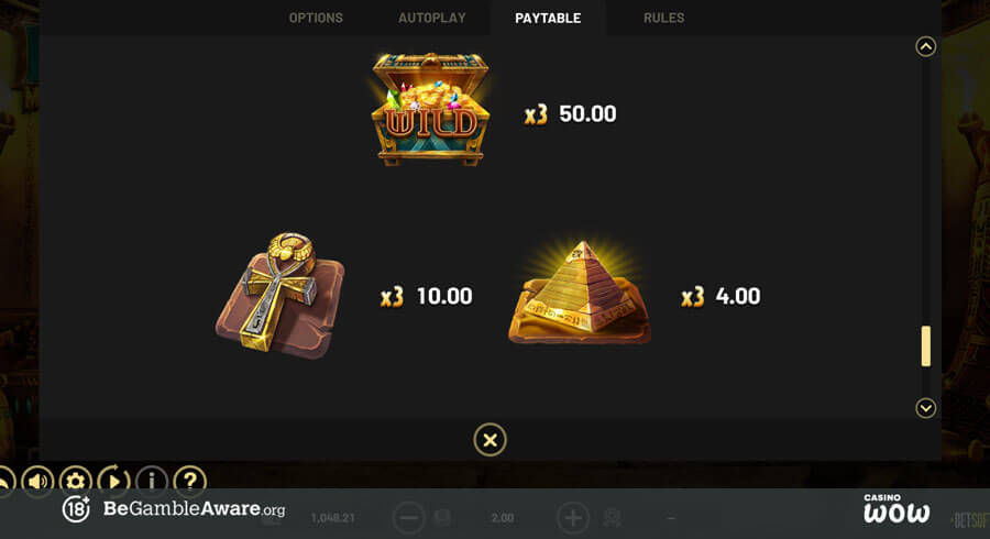 Lost Mystery Chests Paytable