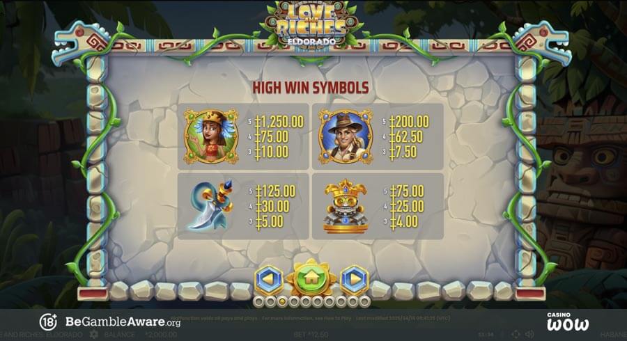 Love & Riches: Eldorado Paytable