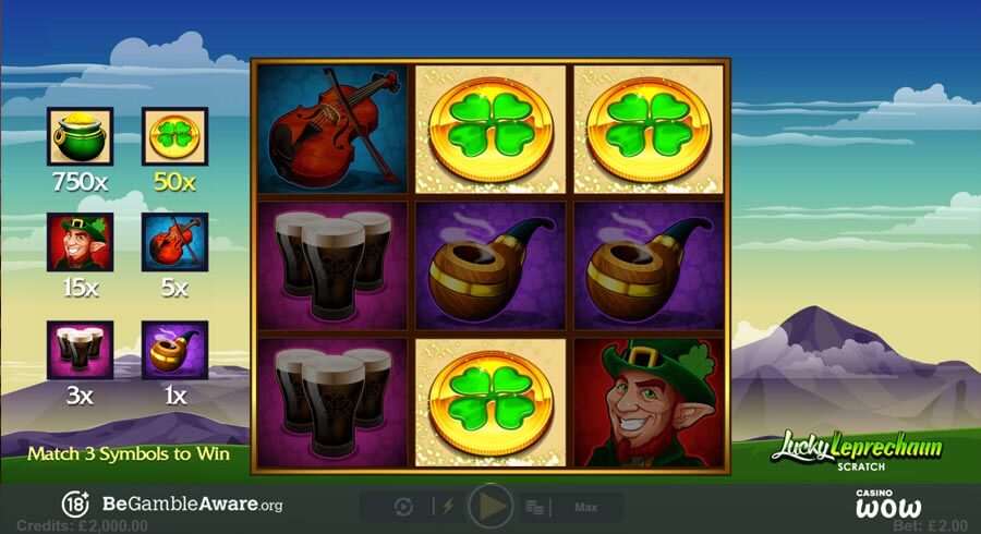 Lucky Leprechaun Scratch Matching Symbols Clover