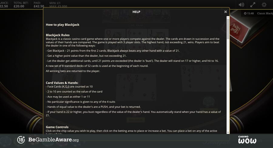 Blackjack by Red Tiger Gaming Rules