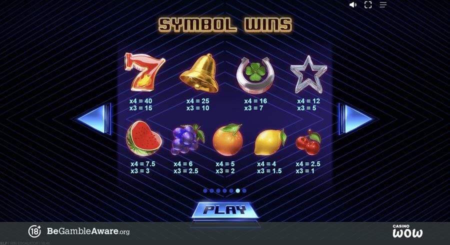 Win Escalator Paytable