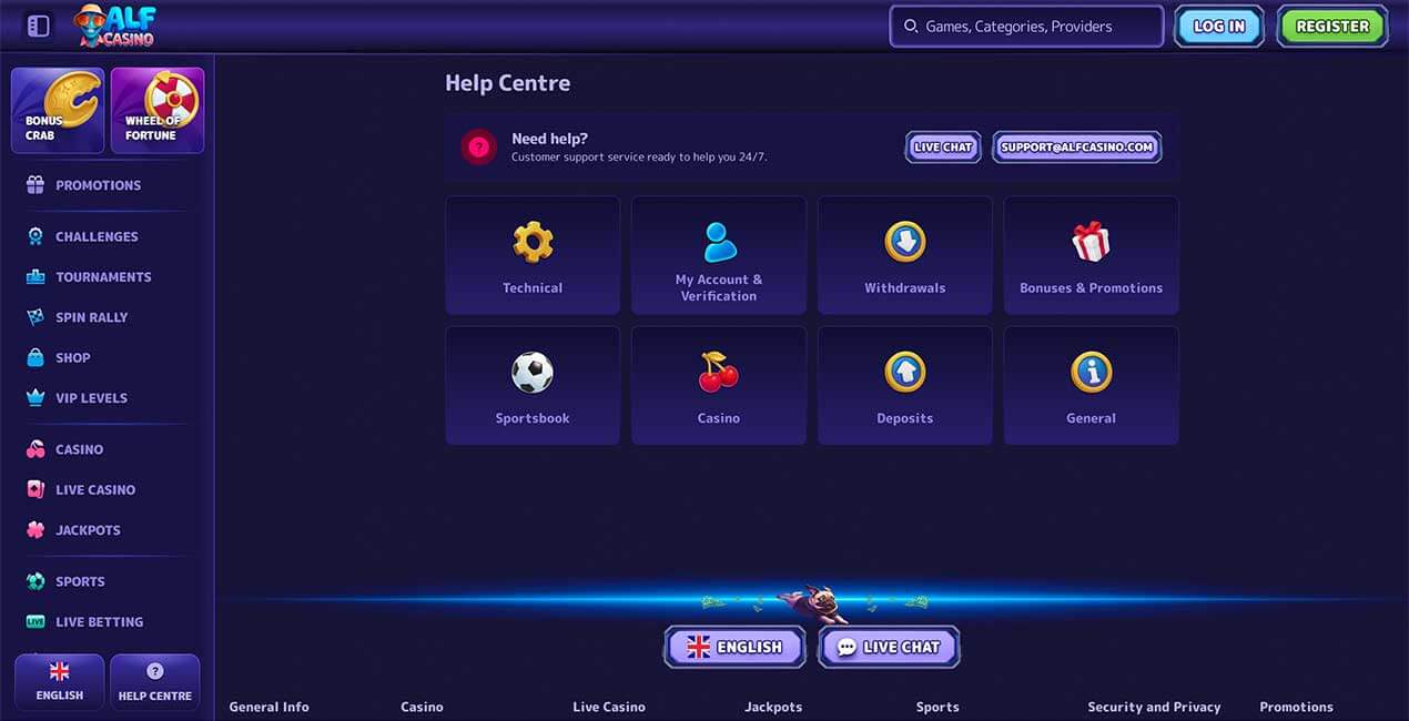 Alf casino Help Centre