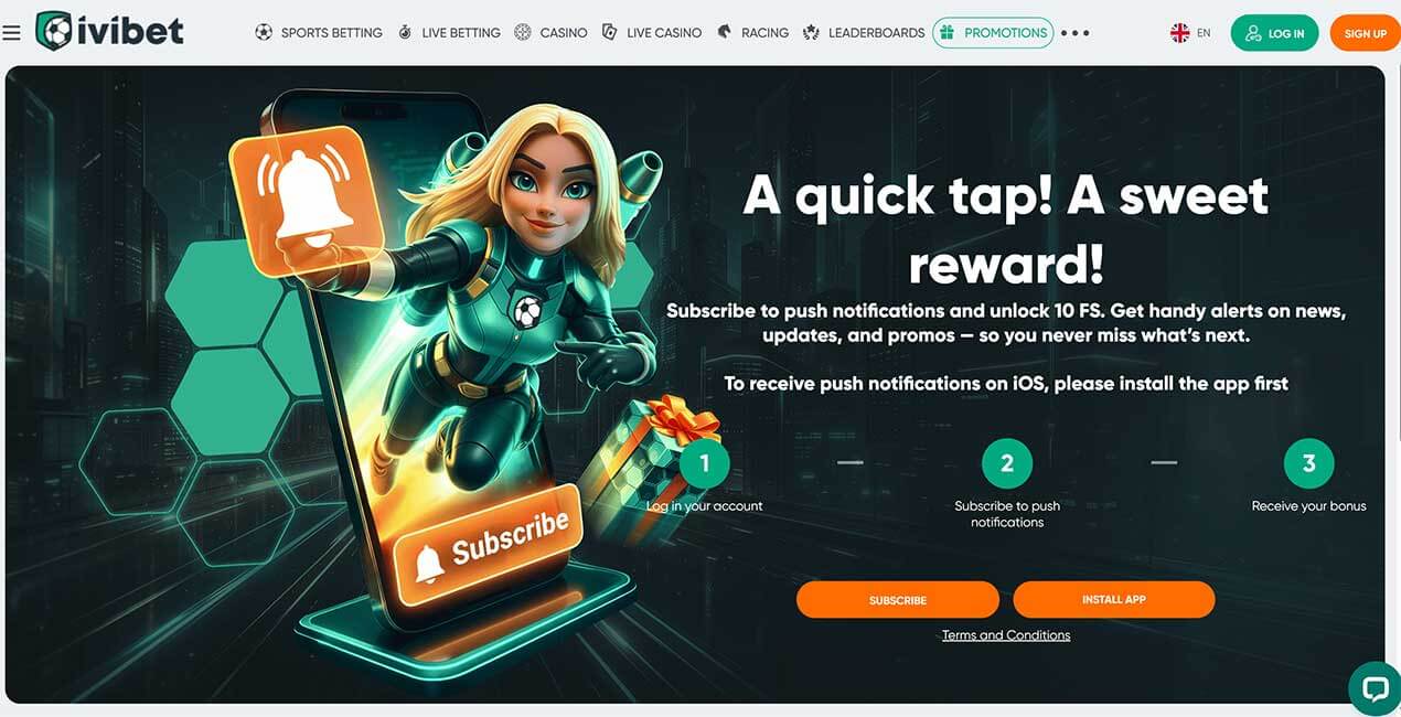 Notifications promo at Ivibet casino