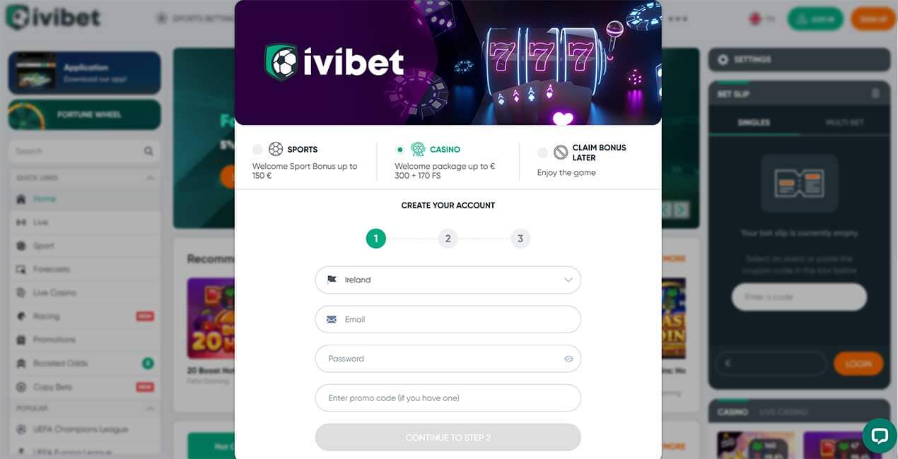 Register at Ivibet casino