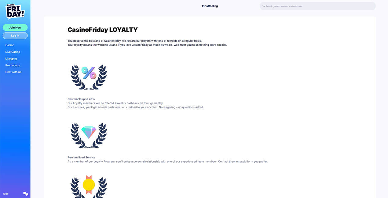 CasinoFriday Loyalty program
