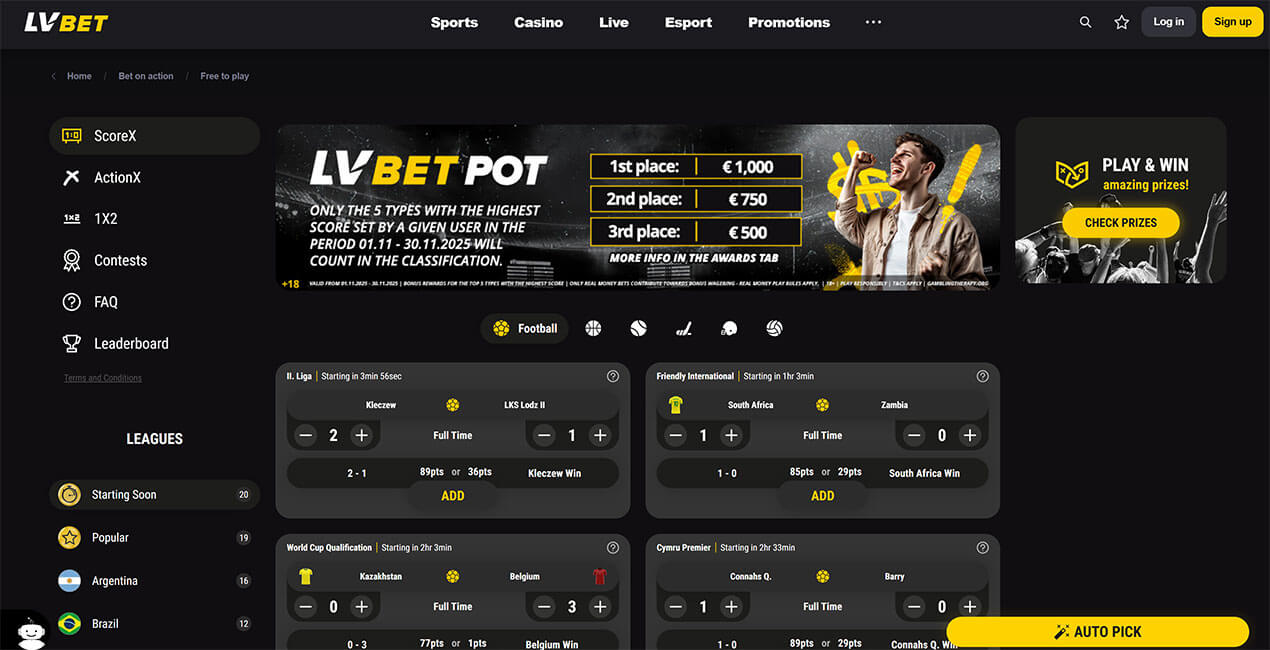 Interfejs platformy z widocznymi grami kasynowymi i zakładami sportowymi