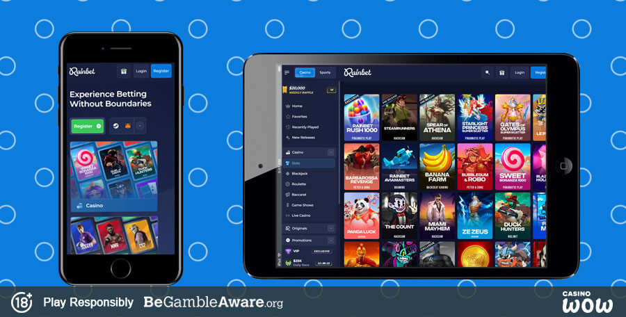 Rainbet mobile casino gränssnitt på en smartphone