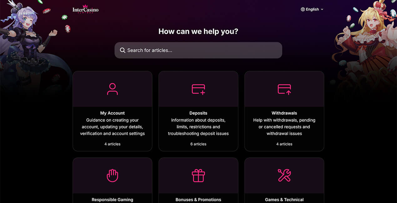 Help Centre at InterCasino