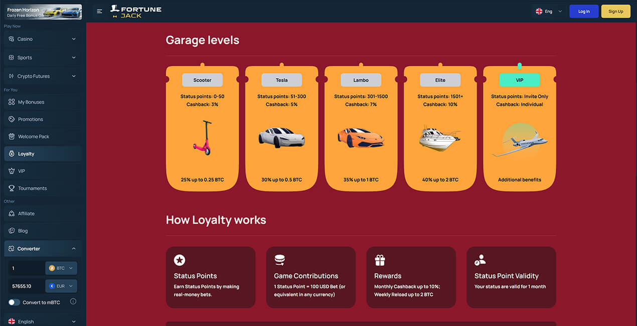 FortuneJack casino Loyalty Program