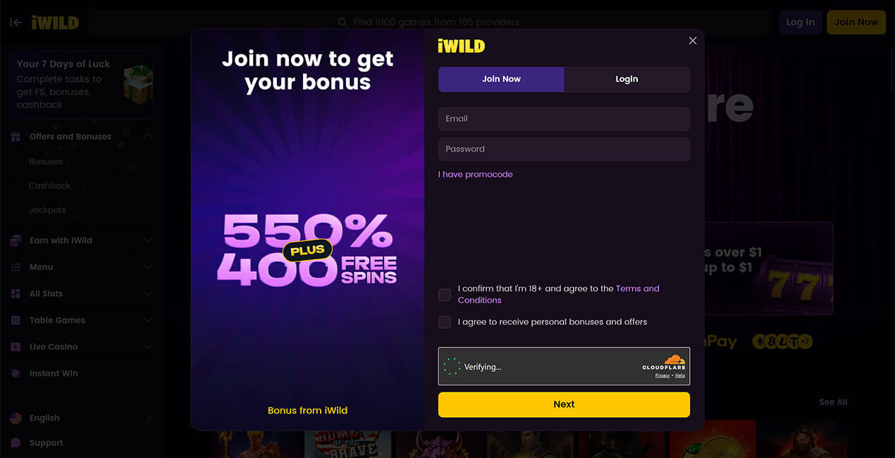 iWild casino registration