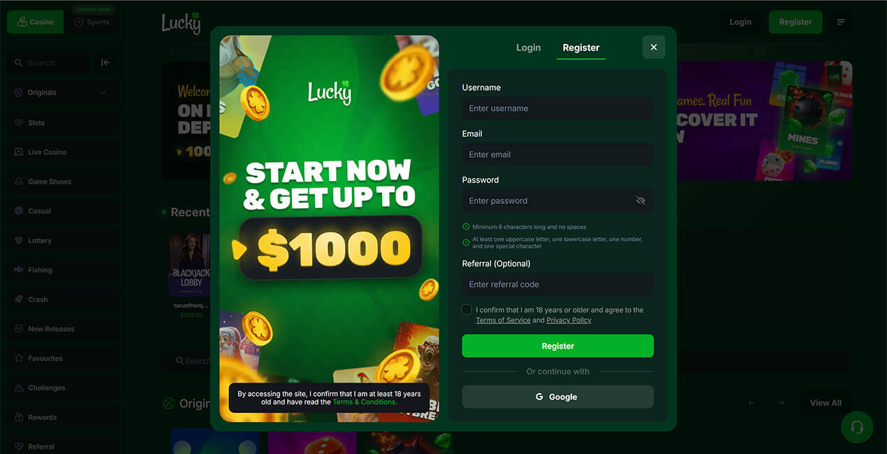 Register at Lucky.fun casino