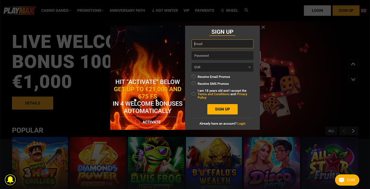 Register at PlayMax casino