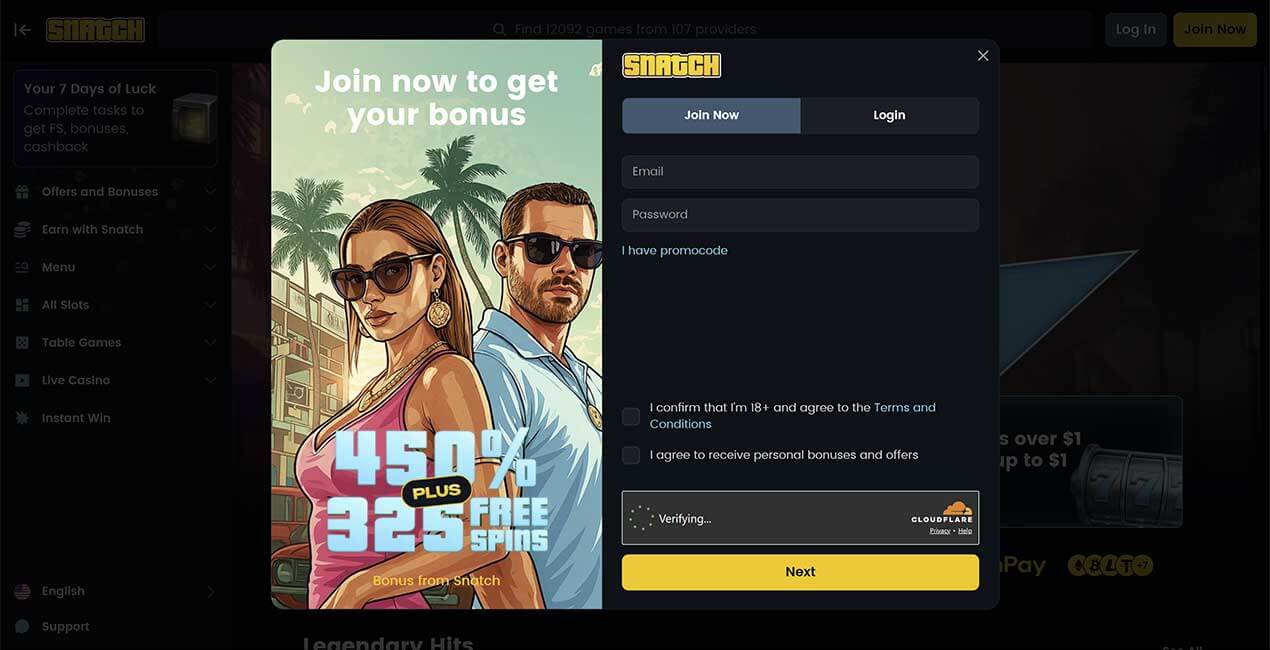 Proces rejestracji w Snatch casino