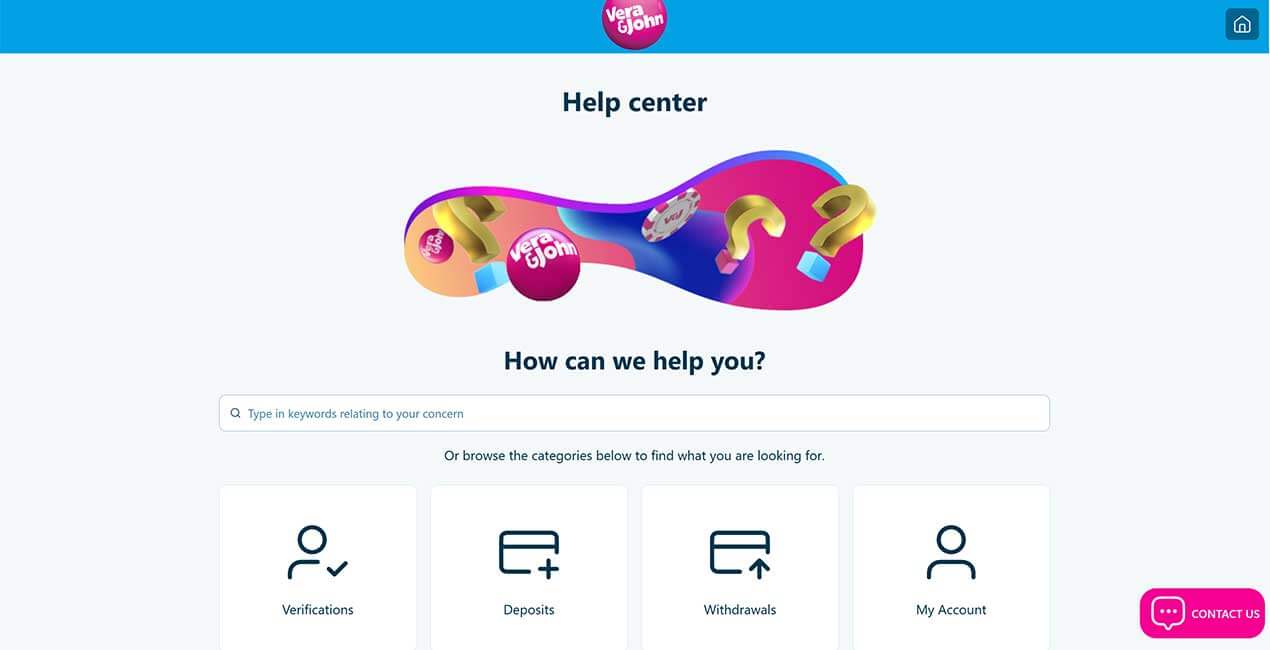 Help Centre at Vera & John casino
