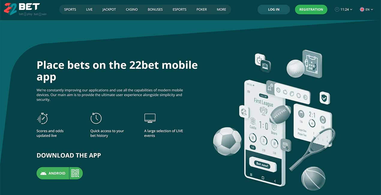 22Bet casino mobile app