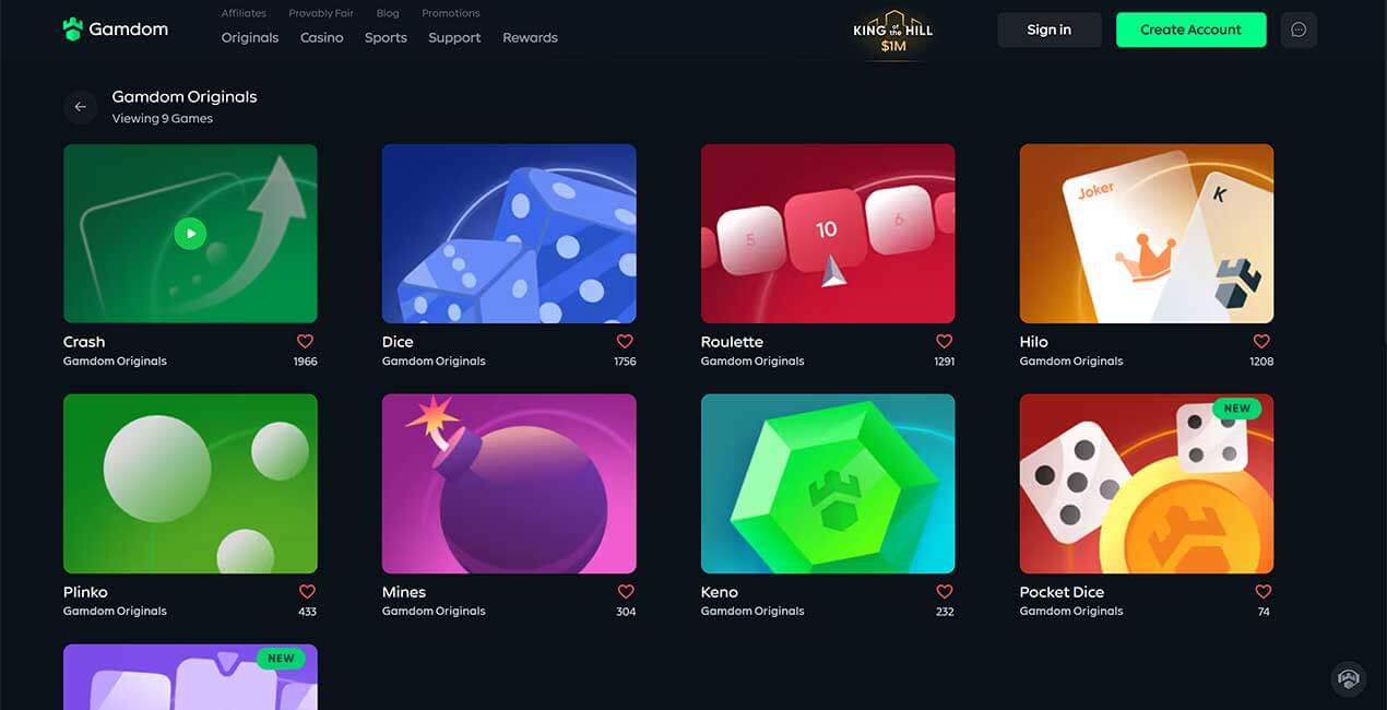 Gamdom original casino games