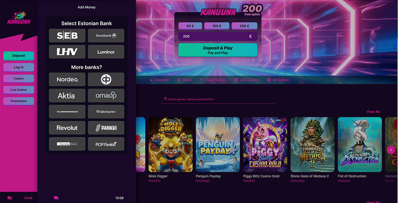 Deposit at Kanuuna casino
