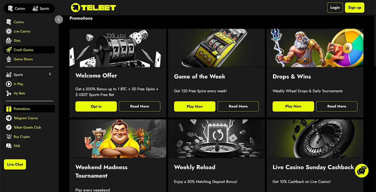 Promos at Telbet casino