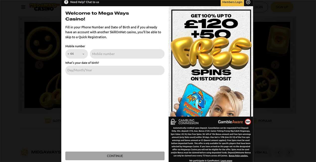 Register at Megaways casino