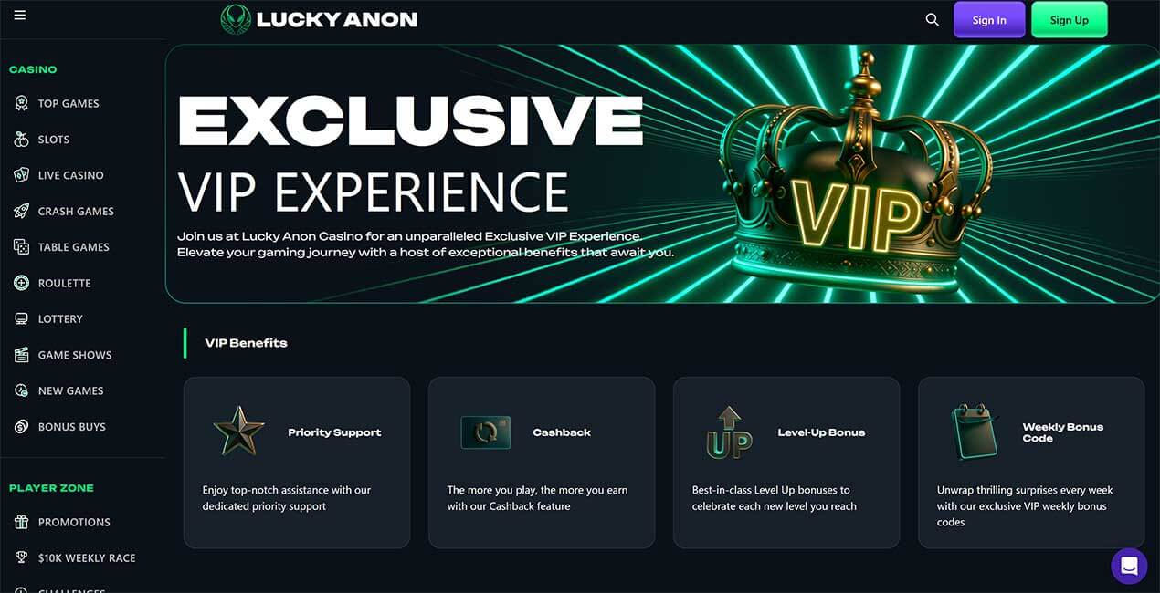 VIP program at Lucky Anon casino