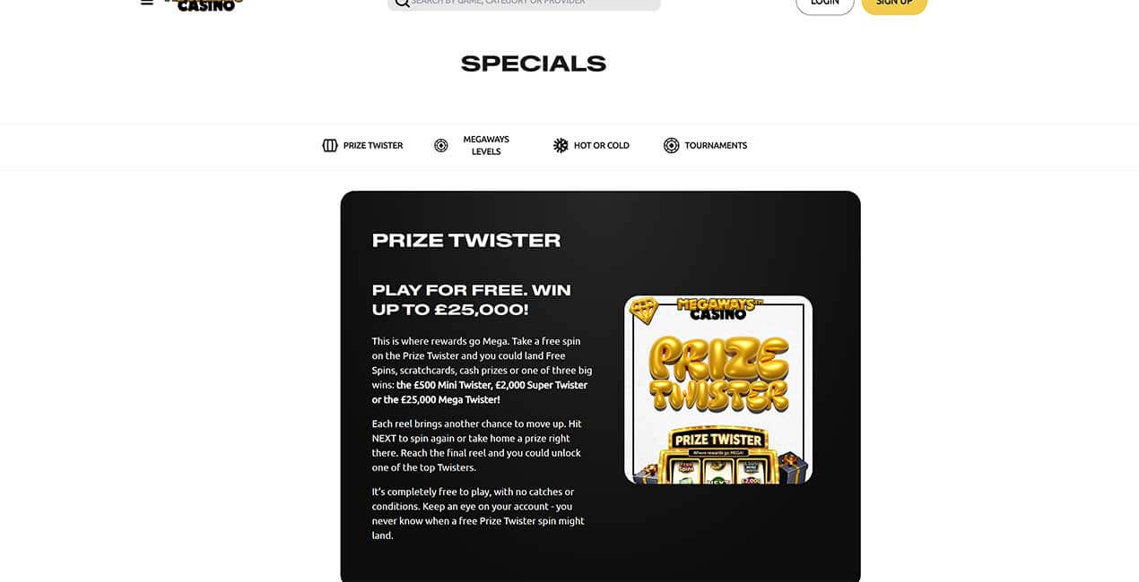 Megaways casino Specials