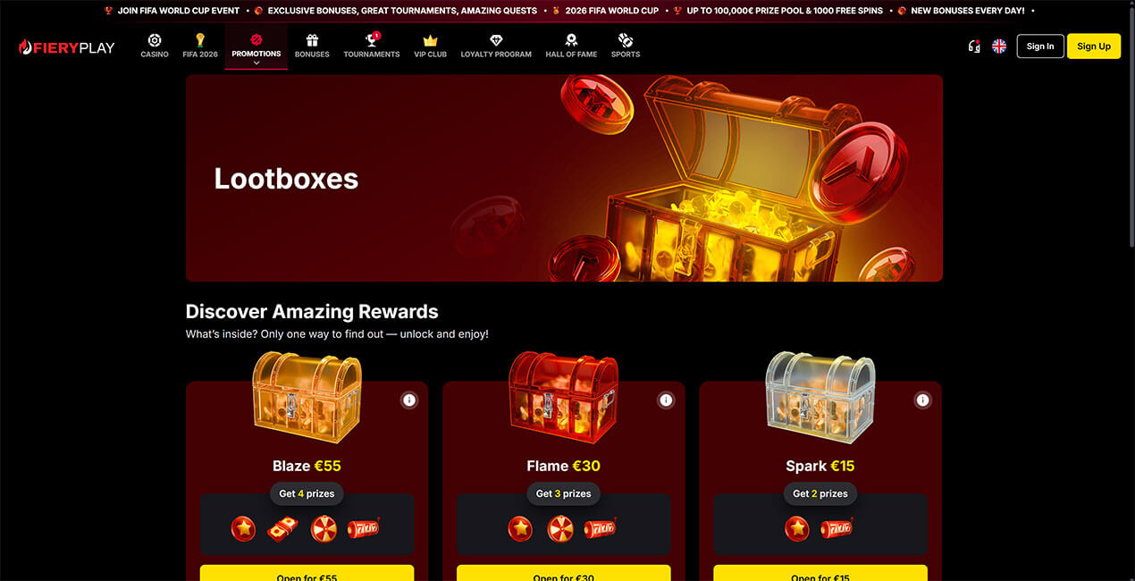 Lootboxes at Fiery Play casino