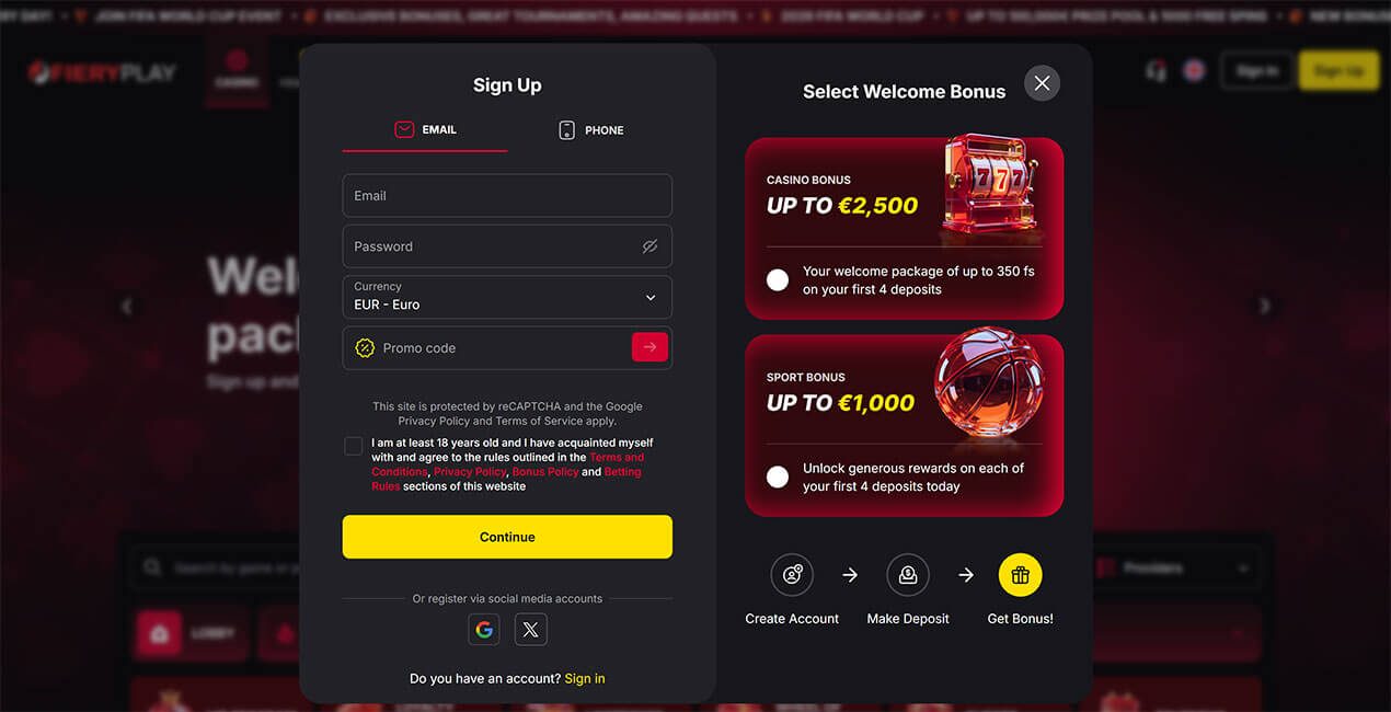 Register at Fiery Play casino