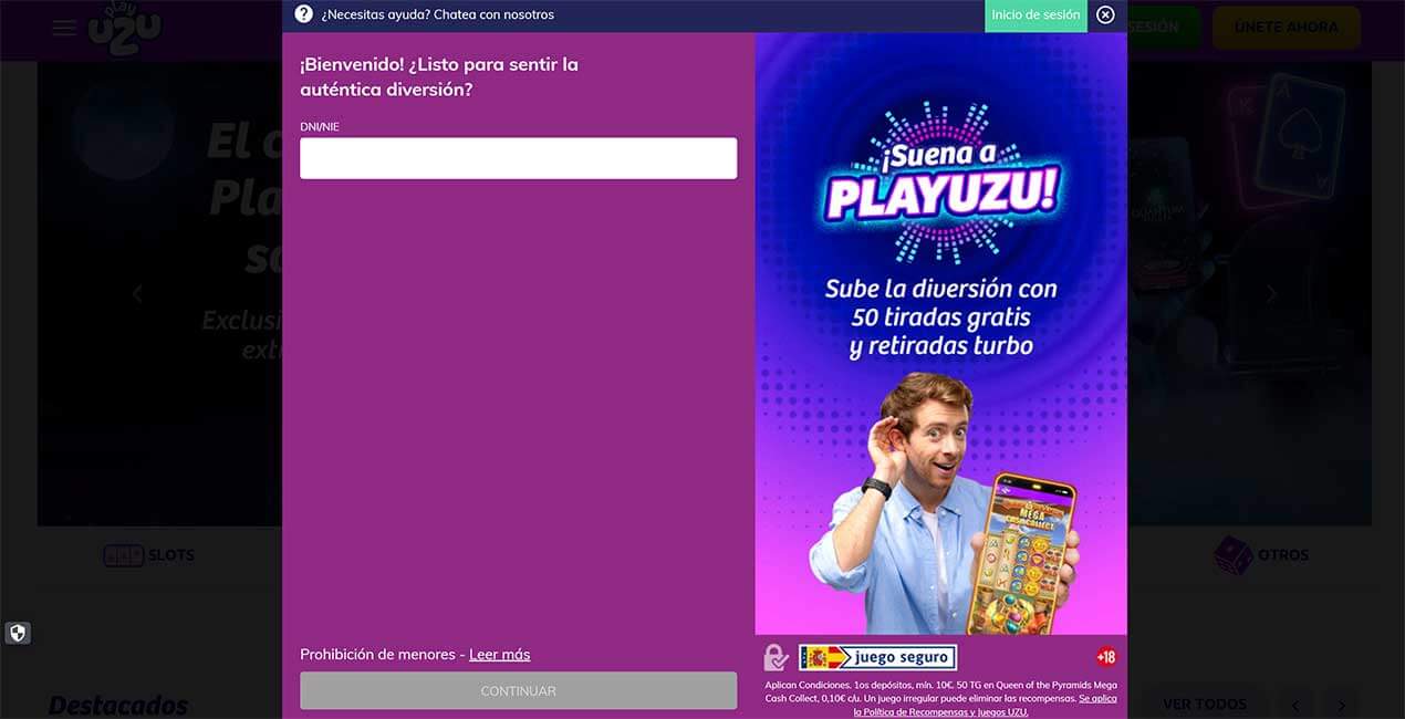 Register at PlayUZU casino