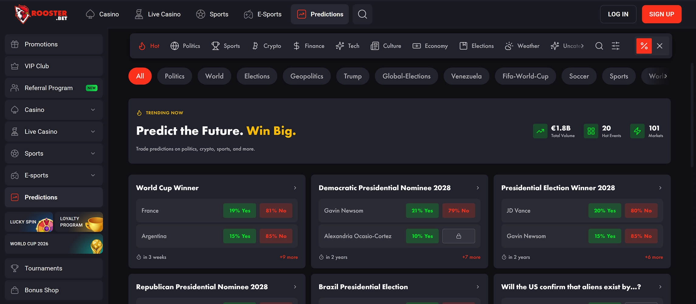 Prediction markets in Rooster.bet Casino
