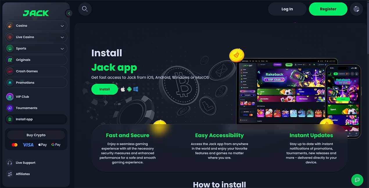 Jack casino Mobile app