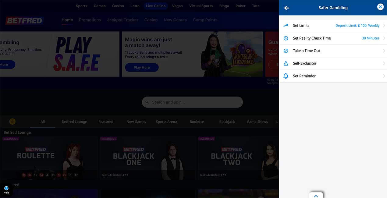 Play Safe Limits at Betfred casino